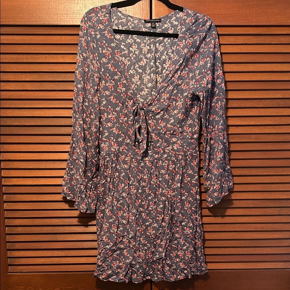 American Eagle Outfitters Floral Long Sleeve Tie Front Mini Dress XL